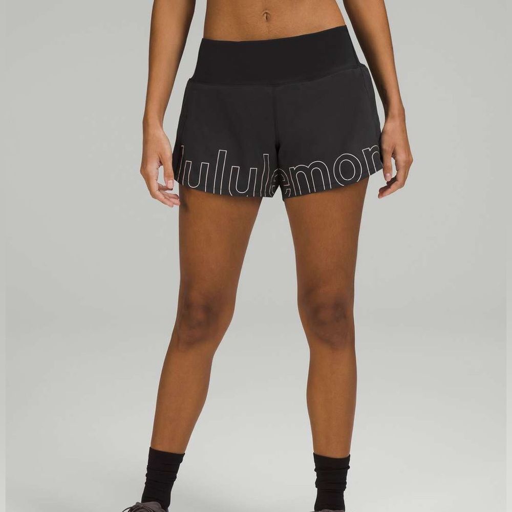RARE Lululemon Speed Up Mid-Rise Lined Short 4 *Graphic
Black Pink Logo